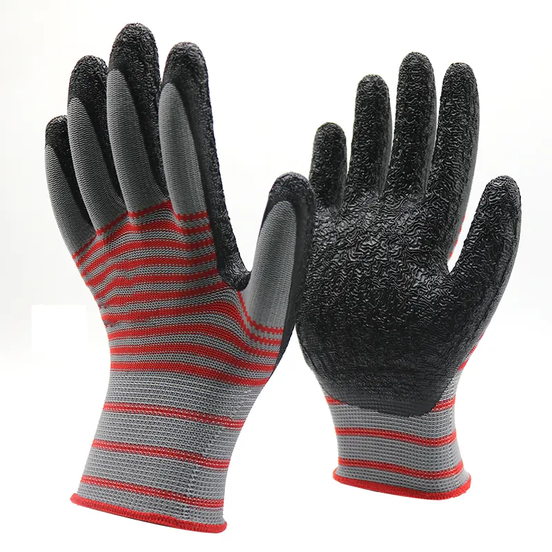 13 Máy đo Polyester đan găng tay Crinkle chống trượt cao su làm việc găng tay cao su găng tay tráng