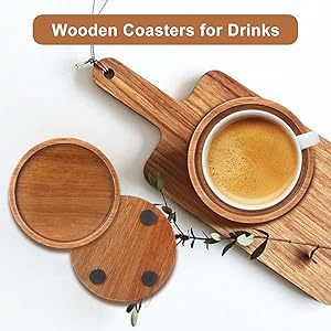 木制杯垫，用于茶几餐桌圆形，带防滑垫杯杯垫 - Product Image 3