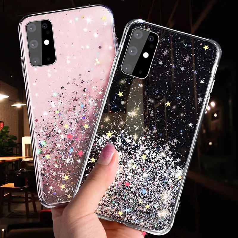 Casing HP Samsung S20 Plus, Penutup Belakang Ponsel Sangat Tipis Bintang Berkilau Note 10 untuk iPhone 12