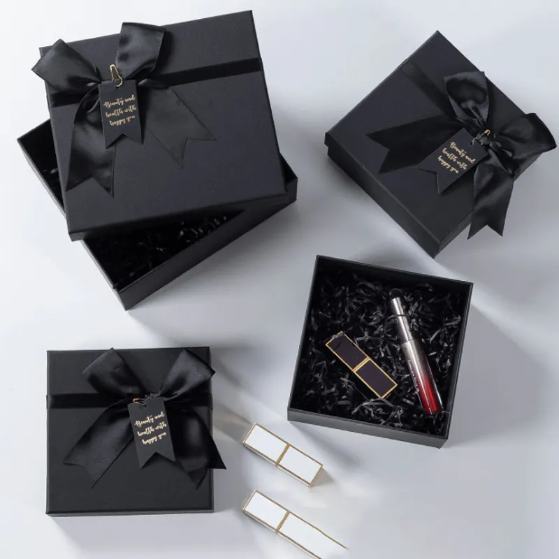 23 años de fábrica muestra gratis DIY personalizado impreso cumpleaños negro creativo grande con cinta cajas de embalaje de regalo