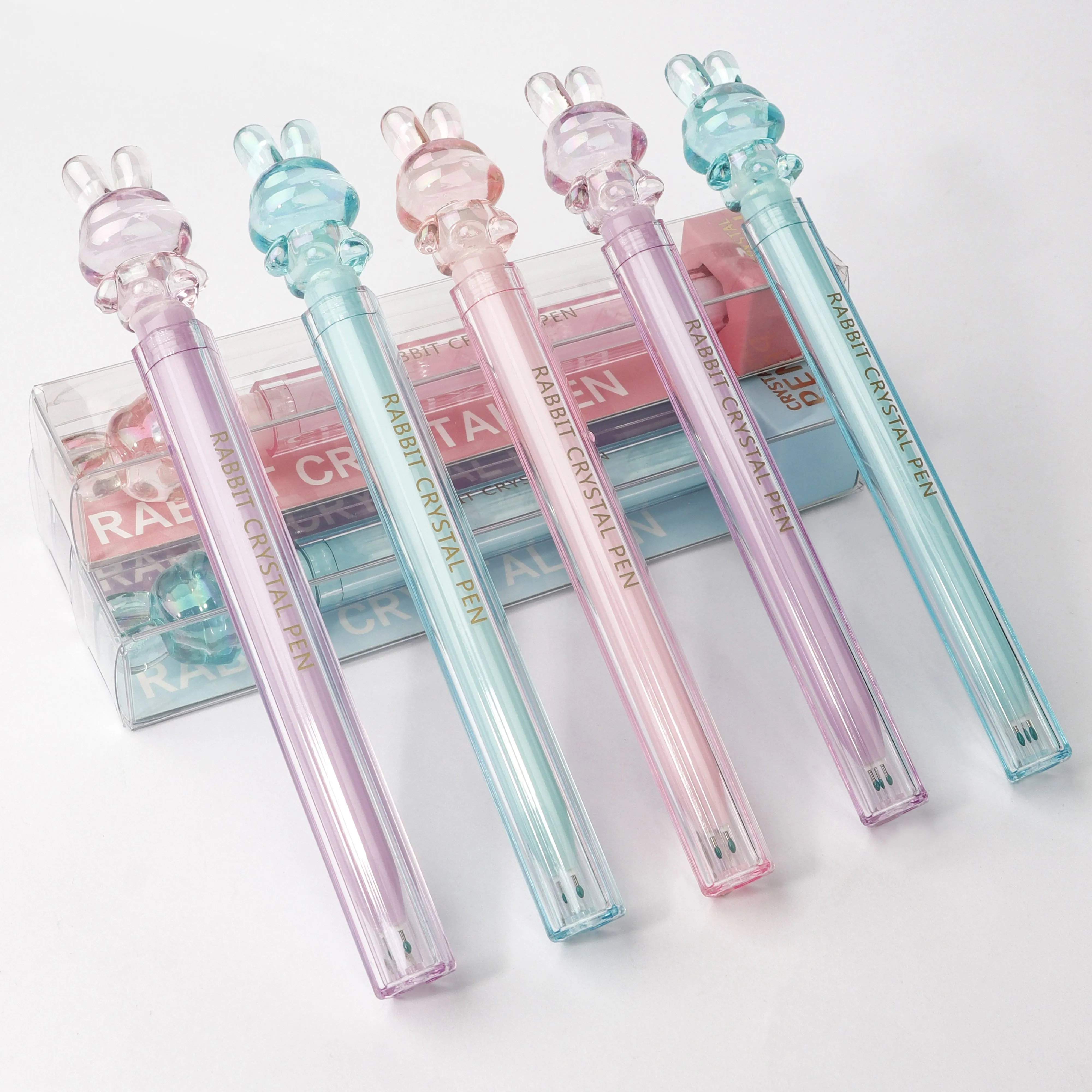 최신 판매 선전용 아이 중립 펜 귀여운 동물성 분홍색 토끼 모양 연약한 실리콘고무 젤 잉크 펜