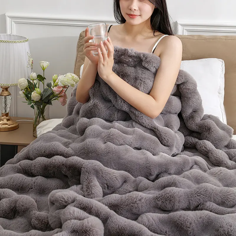 Suave cera cálida lana-como piel de felpa invierno piel gruesa manta siesta manta casual sofá cubierta Manta