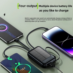 Portable Solar Mini Power Bank 10000mah Four <strong>Outputs</strong> Three <strong>Inputs</strong> Fast Charge <strong>Design</strong> Micro USB <strong>Input</strong> 10W Includes Cable Lanyard - Product Image 5