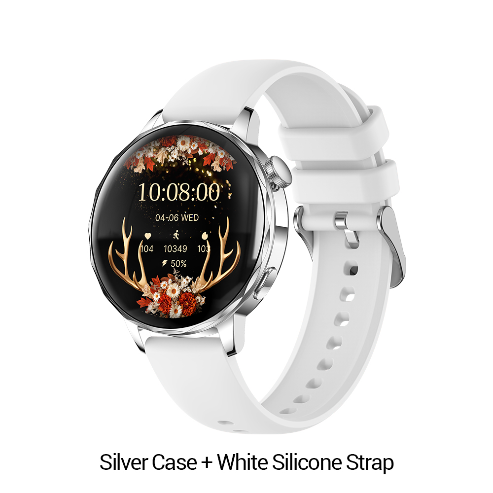 Boîtier argenté + bracelet en silicone blanc