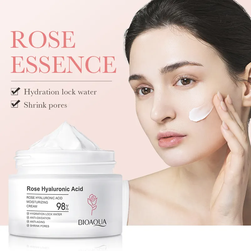 Produits de beauté de marque privée BIOAQUA Soin de la peau bio Rétrécir les pores Acide hyaluronique à la rose Crème hydratante pour le visage