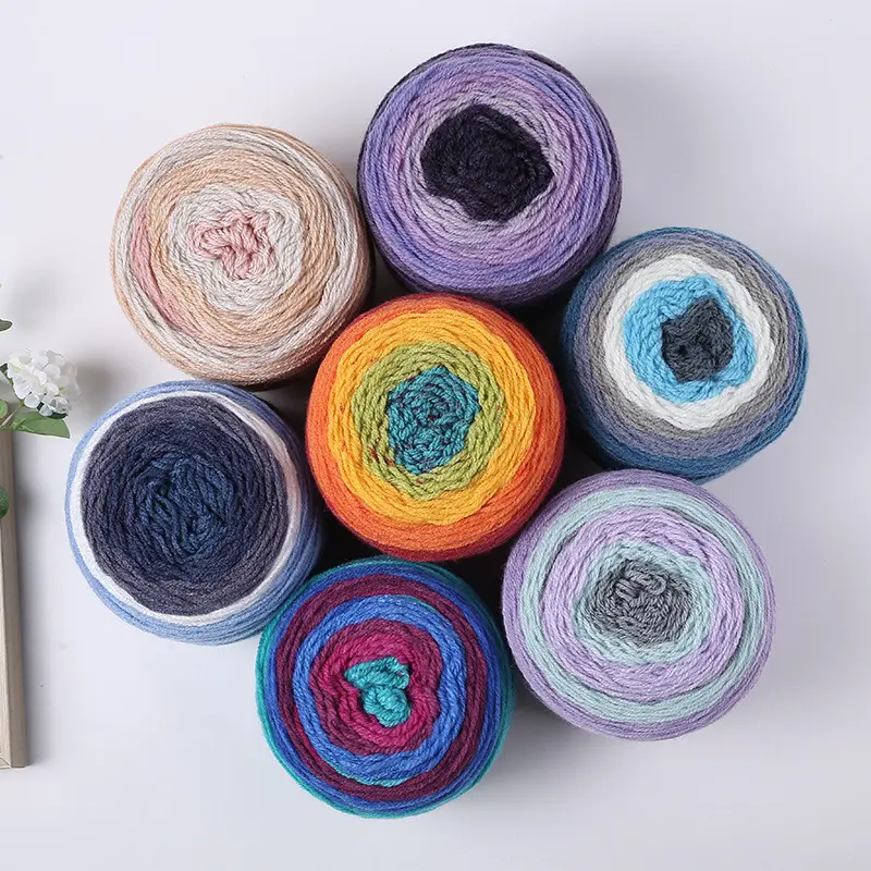 中国新製品レインボーカラー毛糸アクリル編みファンシー混紡毛糸