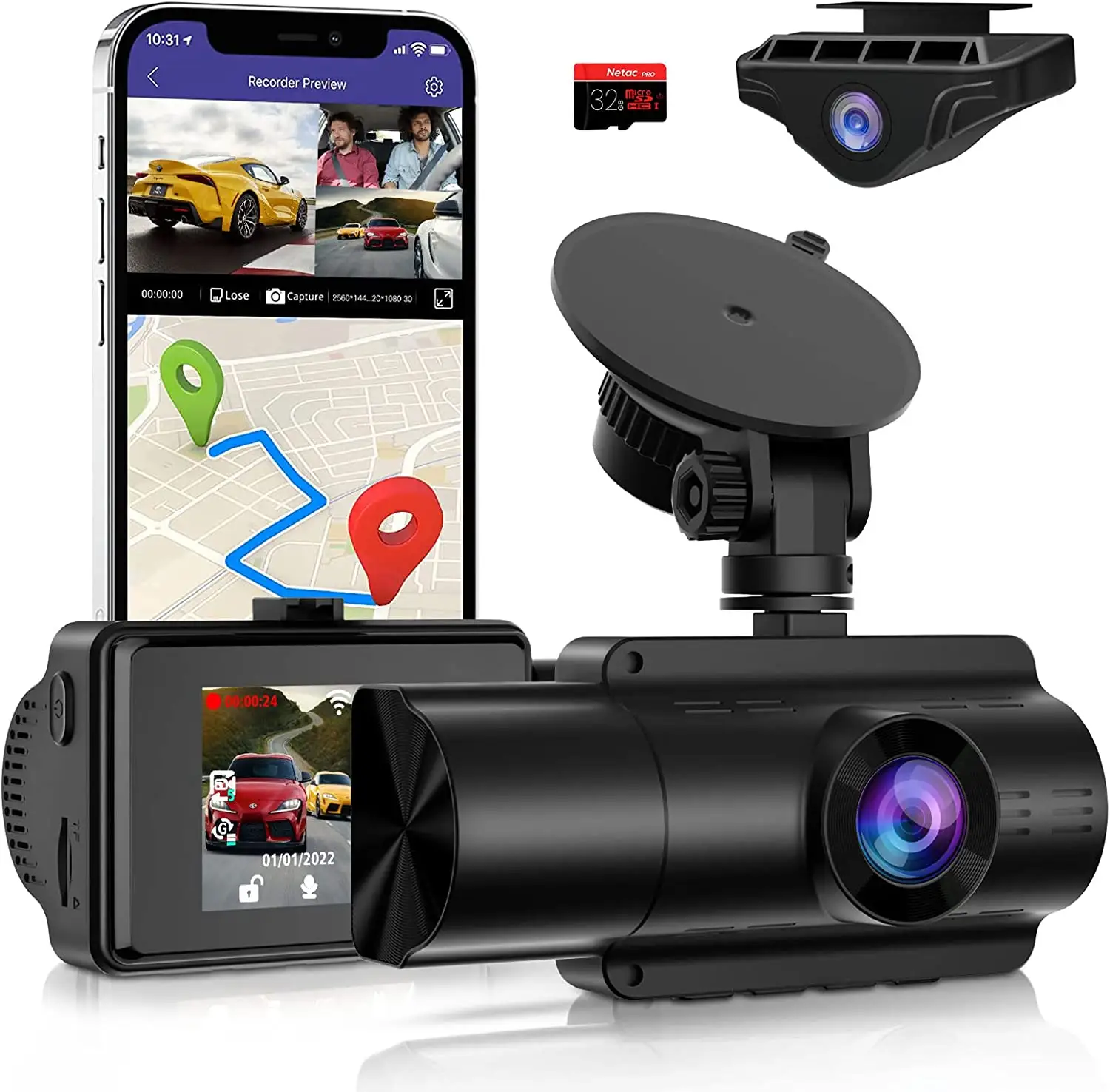 กล้องติดรถยนต์4K ใหม่4K เลนส์คู่หน้าและหลัง4K + 1080P กล้องแดชบอร์ดกล้อง dashcam 4K กล้อง dashcam 4K dashcam doble Camara 4K