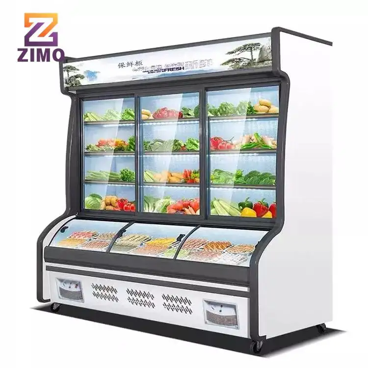 Réfrigérateur à affichage d'aliments froids de supermarché 2 portes en verre décongélation congélateur vertical pour fruits et légumes