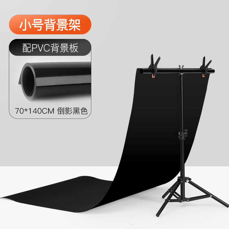 Soporte en T + tablero de fondo de 70x140cm - reflejo negro