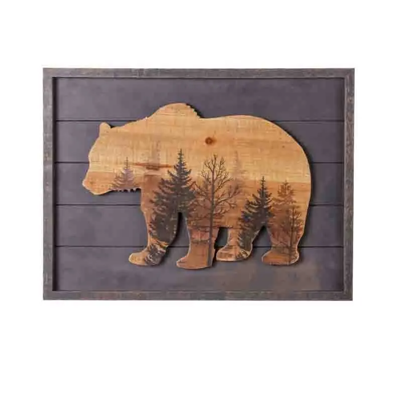 Hogar lindo oso en el bosque decorativo madera enmarcado pared arte impresiones cabina decoración señal