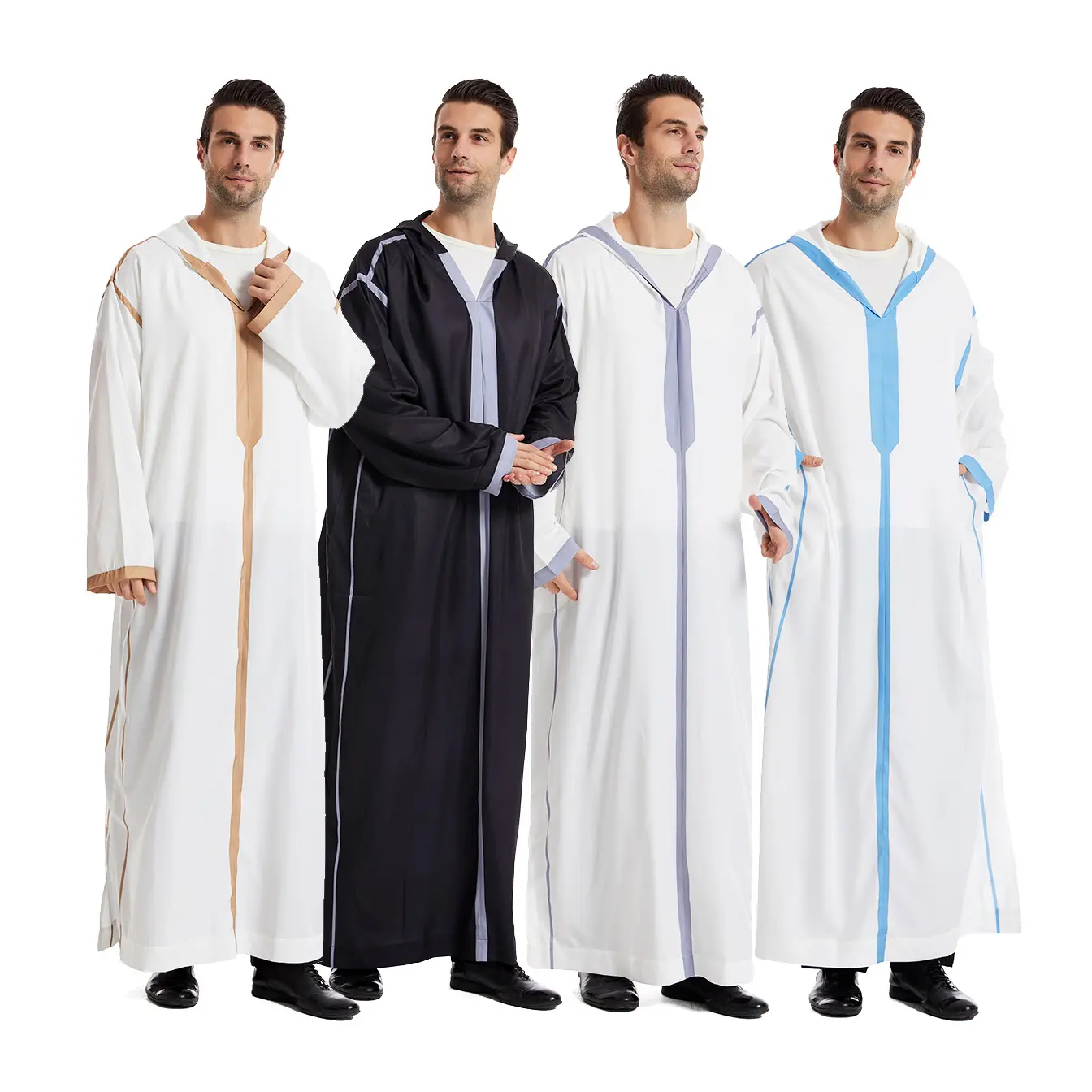 Plus Size Traditional Moroccan Style Thobe With Hoodie Black For Men Jellaba Long Sleeve Muslim Clothing