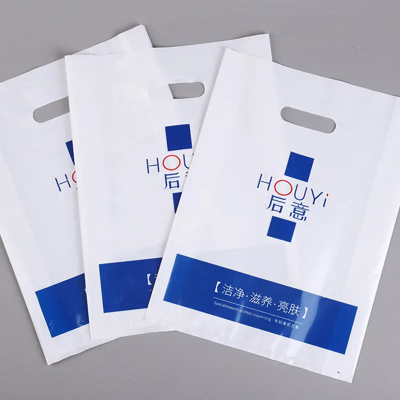 Custom stampato Logo Design LDPE/HDPE manico sacchetto di plastica die cut bag shopping bag per abbigliamento/scarpe packingations