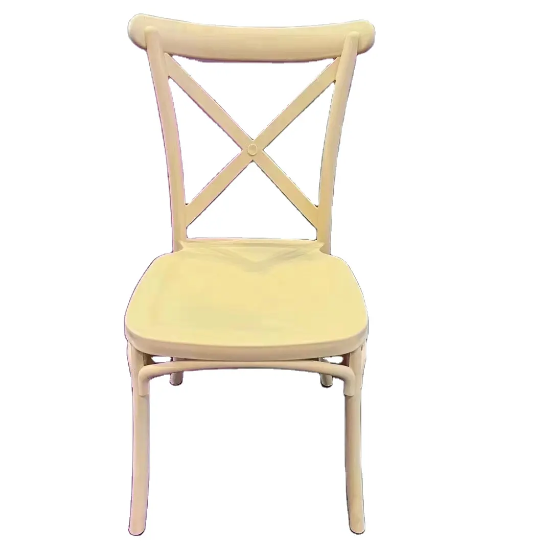 Çapraz geri katlanır bahçe altın renk Louis napolyon düğün açık masa ve reçine plastik Chiavari sandalyeler