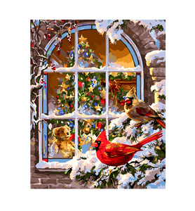 Wholesale Modern Classic DIY Digital <strong>Oil</strong> Painting Glass Frame Numbers for Snow Scene Front Window Frameless Combination - Product Image 1