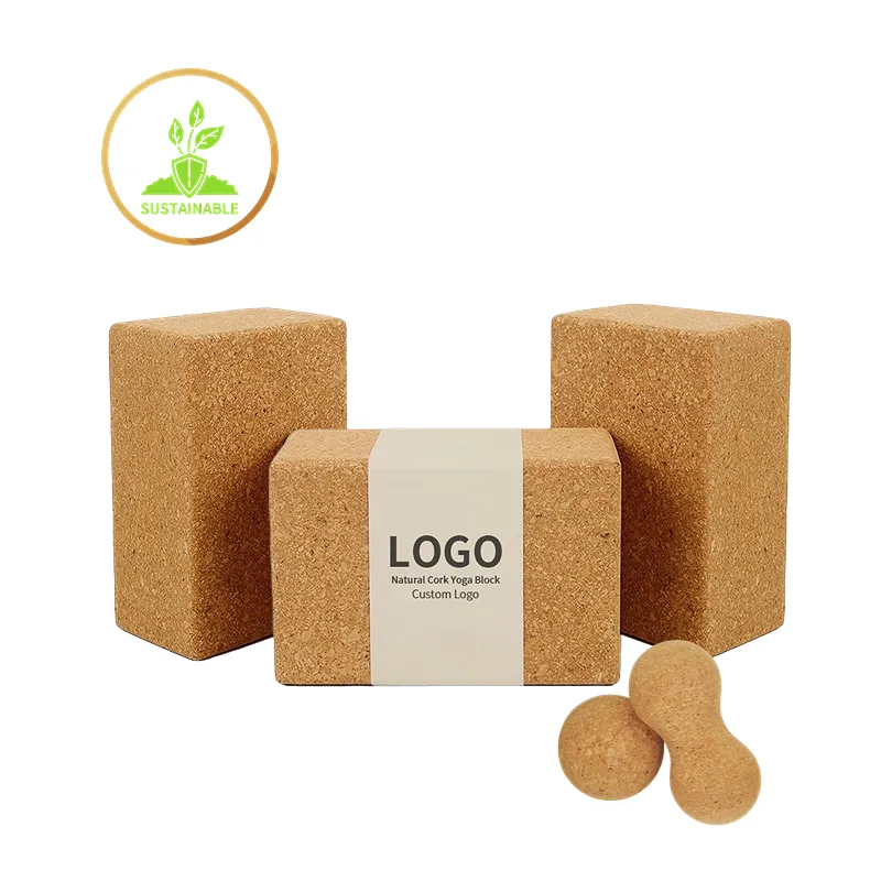 2024 High Quality Eco Friendly Custom LOGO Print Massgge Ball Sustainable Fitness 3*6*9 Inch Natural Cork Yoga Block