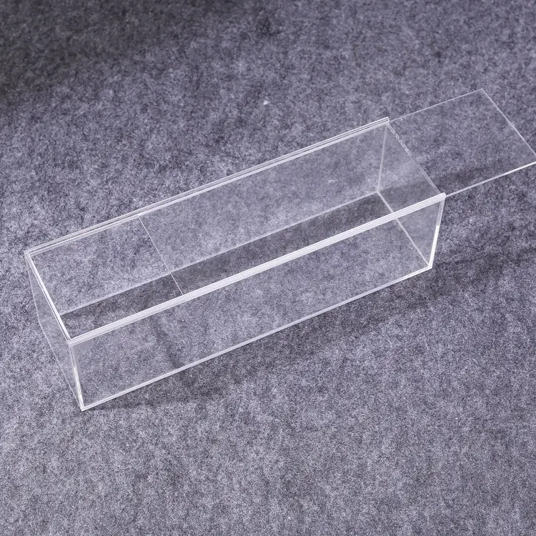 Caja de almacenamiento acrílica cuadrada rectangular, transparente, personalizada, con tapa deslizante, corte láser, promoción