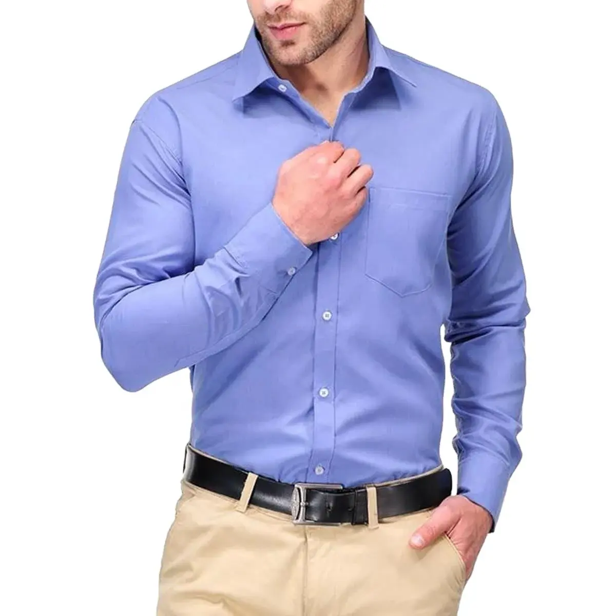 Haute qualité hommes T-shirt complet à manches longues hommes 100% coton tissu décontracté à manches longues multicolore robe formelle chemise pour hommes