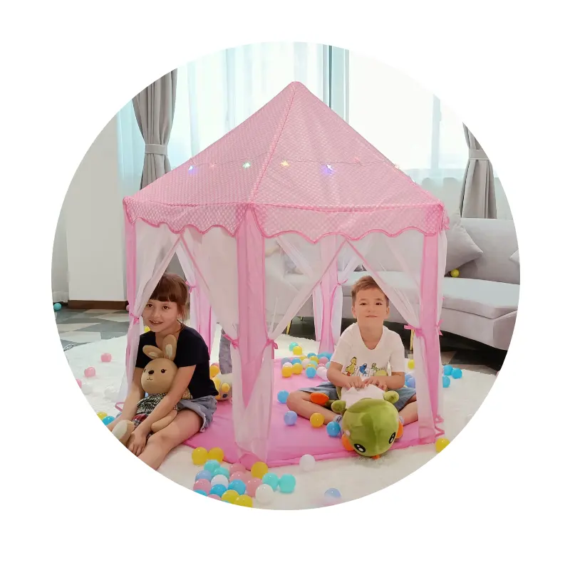 Игровая палатка с шестигранной рамой для девочек, розовая палатка принцессы для детей