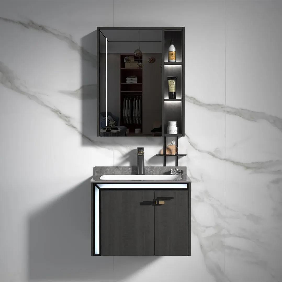 60cm mármore superior armário luxo e espelho do banheiro vanity com pia 24 polegadas