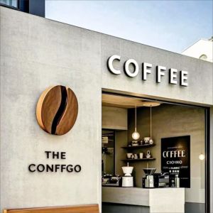 कॉफी की दुकान के प्रवेश द्वार, चमकती लोगो चिन्ह और बाहरी दीवार मार्ग गाइड साइनबोर्ड - Product Image 6