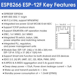 Elektronische Integration Wireless Control Wifi-Modul Esp8266 Serielle Schnitts telle zu Wifi ESP-12F Wireless Transparent Transmission - Product Image 2