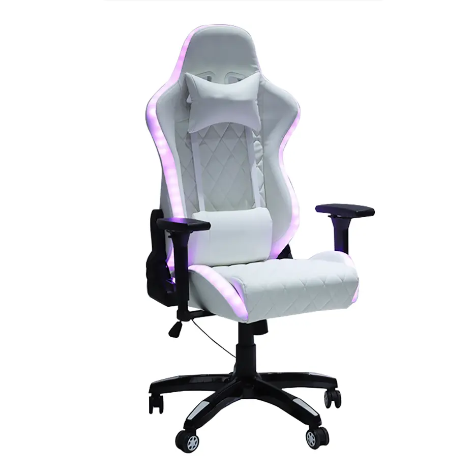 VANBOW Branco PC Escritório Corrida Computador Reclinável PU PVC Couro RGB light gaming chair alta qualidade com alto-falante