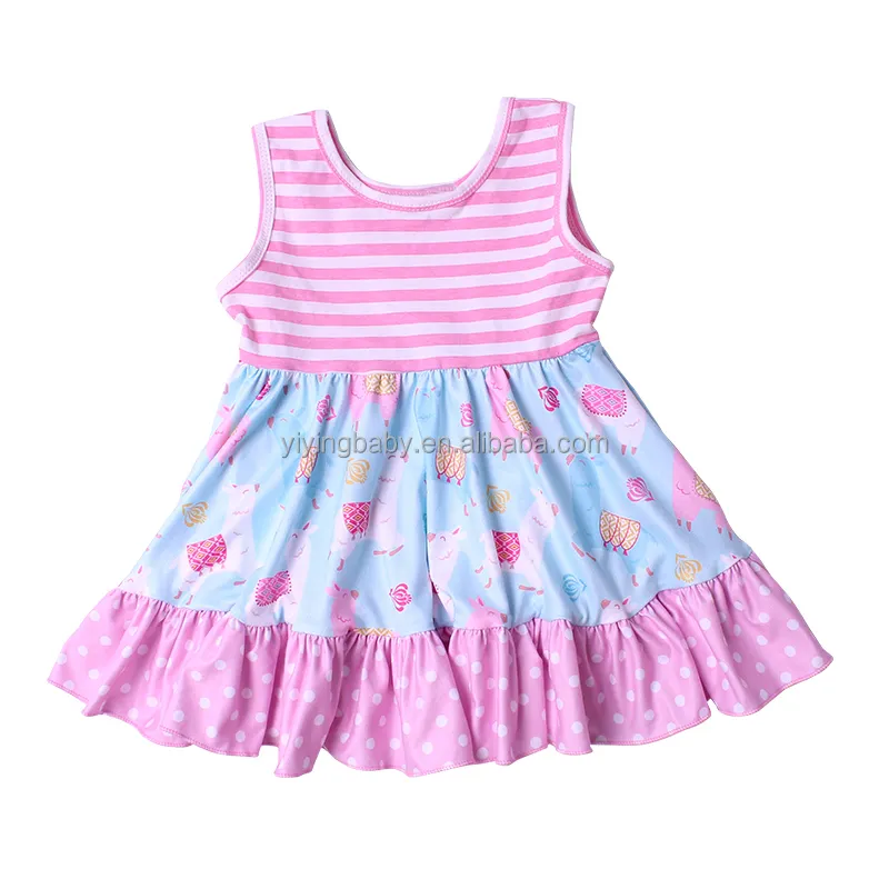 Vestido de menina infantil com manga de pele, novo design fofo para meninas, atacado de 2021 para o verão