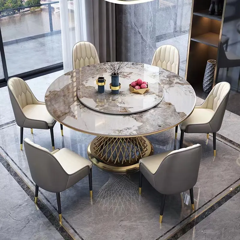 Mobiliário luxuoso, pernas de ouro, mesa de jantar redonda, restaurantes, mesa de jantar rotativa