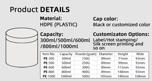 OEM & ODM 100g 200g 500g 600g 800g 900g 1000g g vente en gros noir HDPE protéines poudre conteneur pot bouteille - Product Image 6