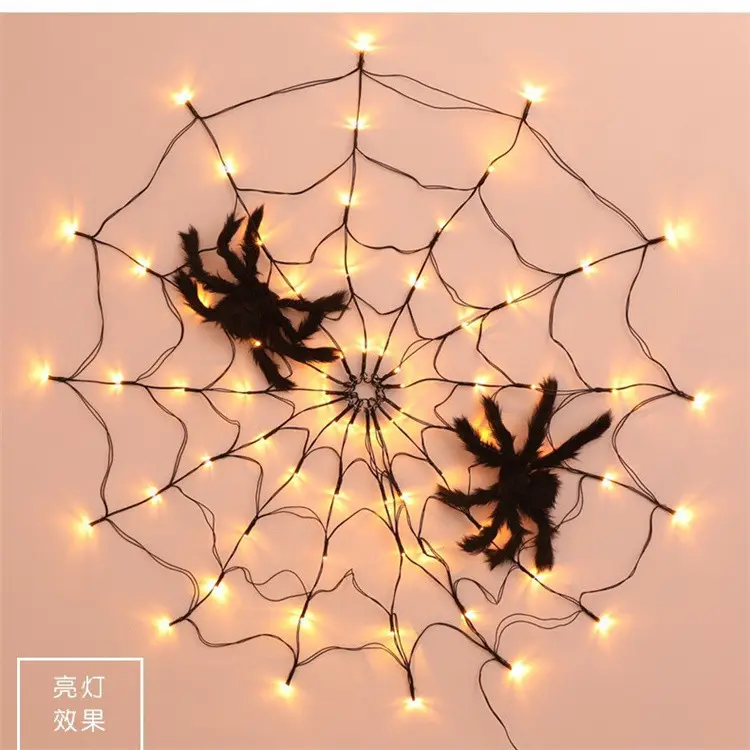 Diamètre 1.2M Led Spider Web String Net Light Avec 8 Modes Télécommande Alimenté Par Batterie Halloween Décoration