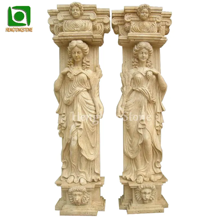 Casa Villa Edifício decorativa mão esculpida mármore bege Travertino coluna figura estátua romana