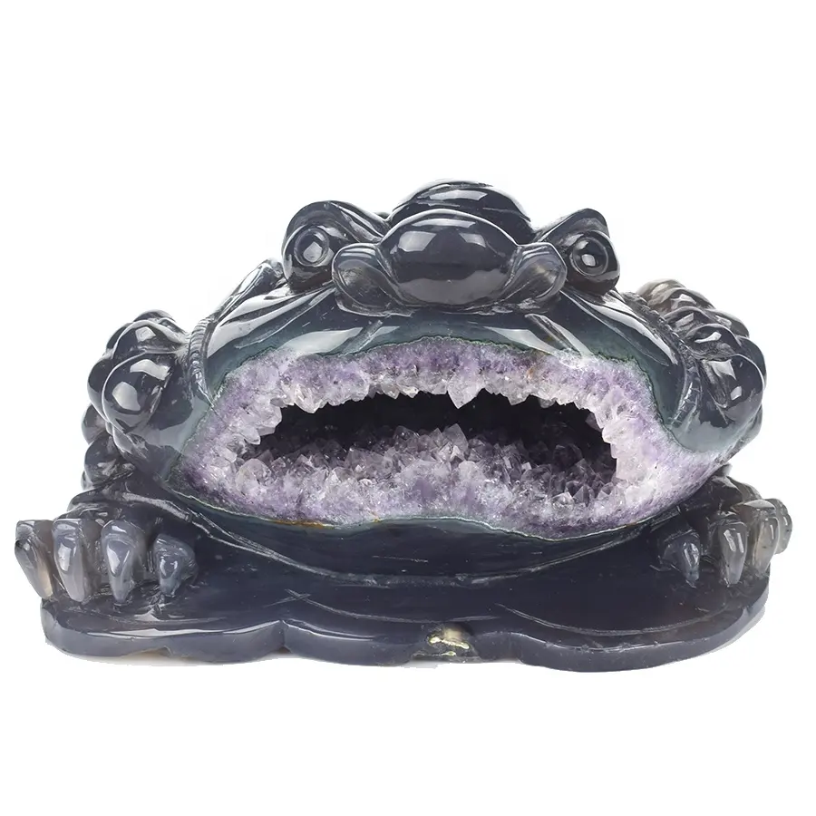 Pierre naturelle sculptée à la main, améthyste, géode, cristal Feng shui, cadeau de grenouille porte-bonheur