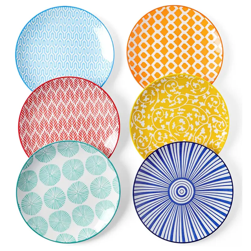 Household Colored Design Pad Printing Dining Plate Ceramic Plates Dishes Set Decal Dinner Plate Pattern Porcelain Pratos