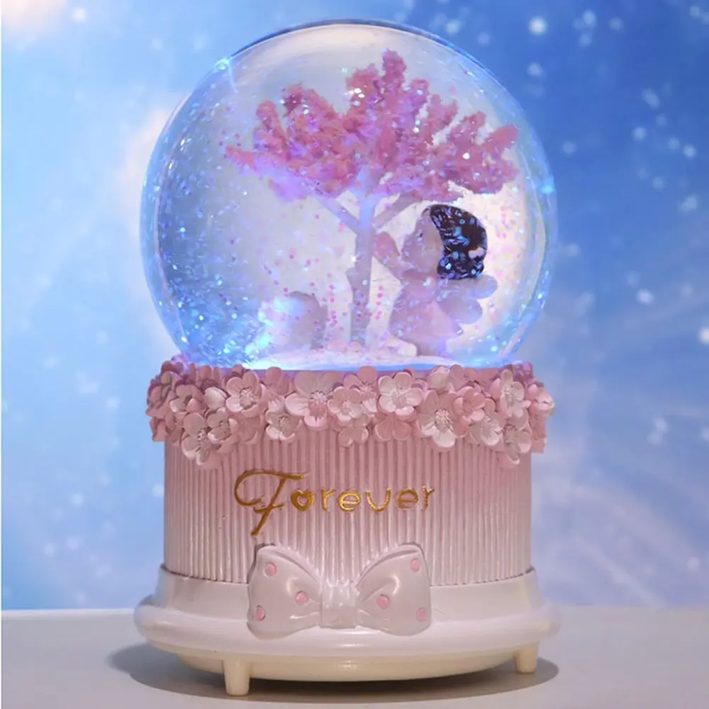 Fiori albero carillon rosa ragazza cuore ragazza carina sfera di cristallo otto carillon studente regalo creativo boutique decorazione luminosa