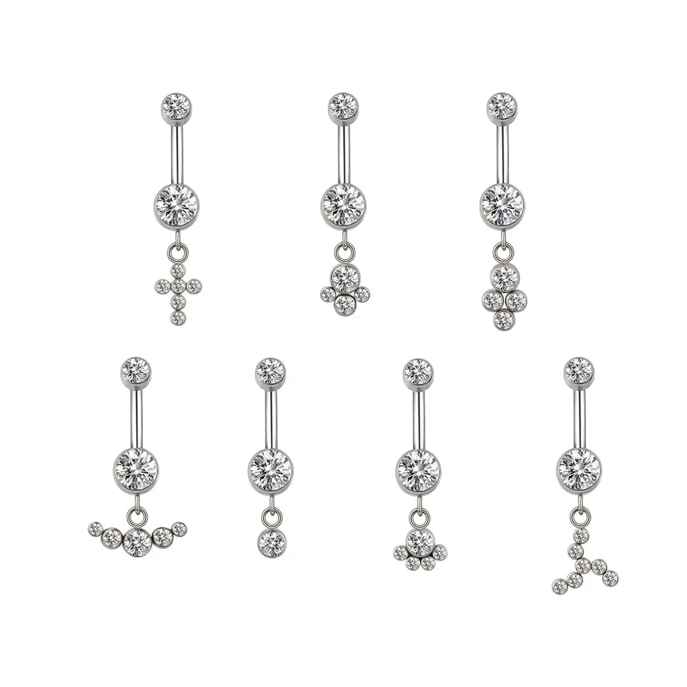 ASTM F136 Titan nội bộ ren bezel Set CZ treo bụng nút Nhẫn rốn Nhẫn Hot piercing đồ trang sức Hoop Zircon