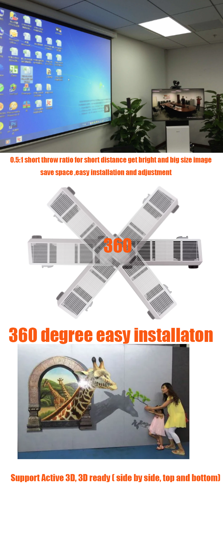 home cinema 4000 lumens 1080P 0.5 ratio short lens smart short throw 1080p short lens projector