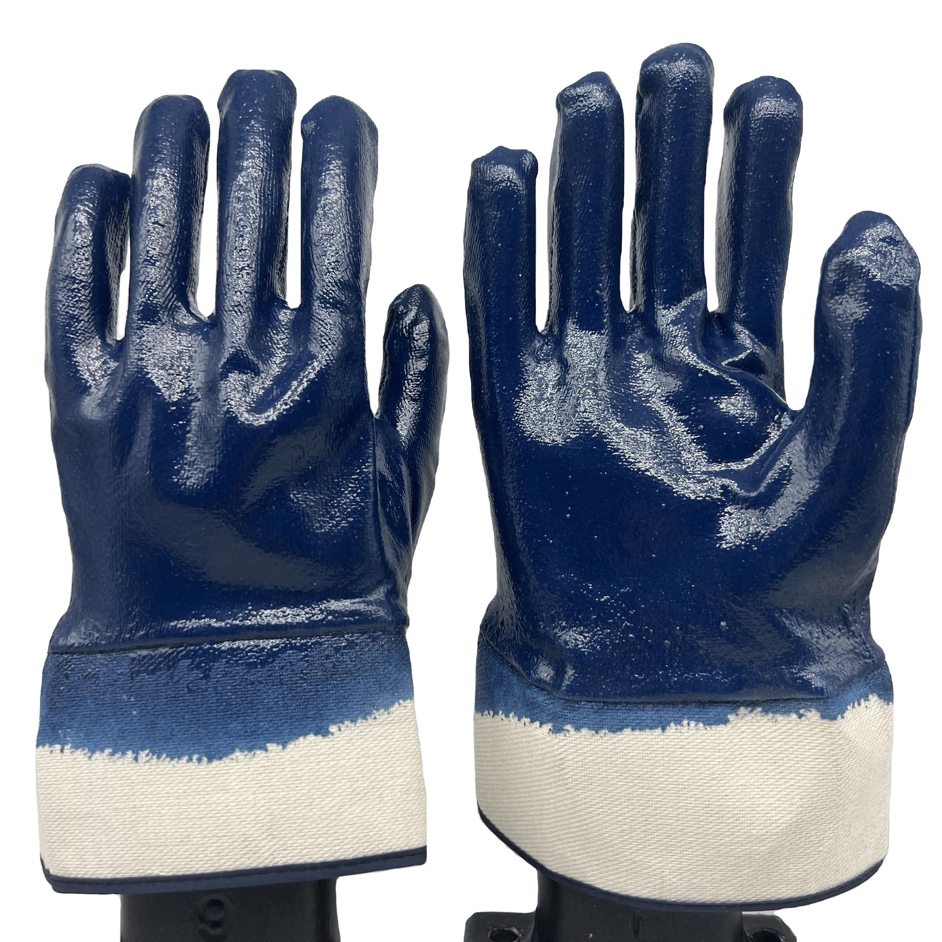 Guantes impermeables de nitrilo azul con revestimiento completo, guantes de trabajo para uso industrial de soldadura