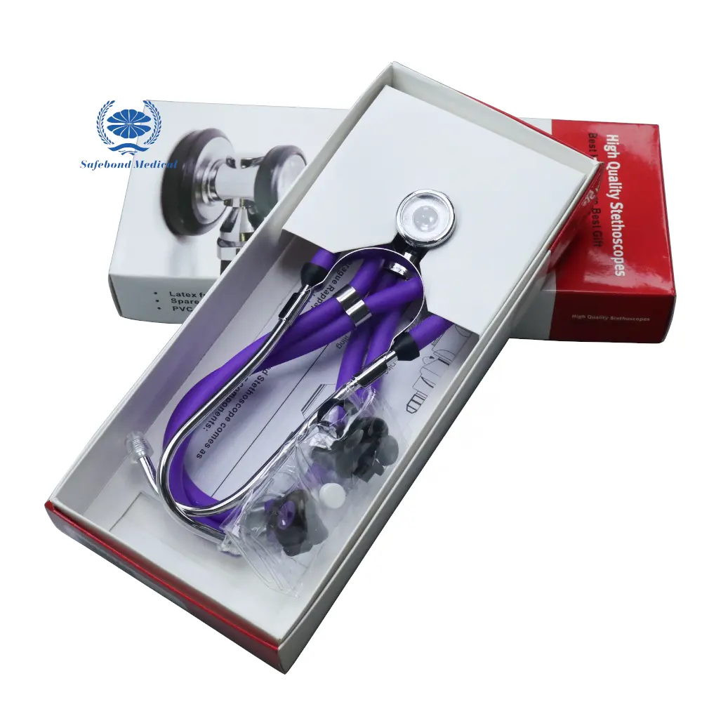 Médecin hospitalier stéthoscope de fréquence cardiaque fœtale stéthoscope multifonction à double extrémité stéthoscope à double tube dispositifs médicaux Ce OEM violet