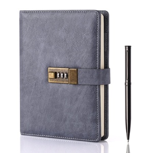 Cuaderno con cerradura de cuero gris para niñas, diario con contraseña y logotipo de empresa personalizado con certificaciones FSC ISO A5 B6 - Product Image 1
