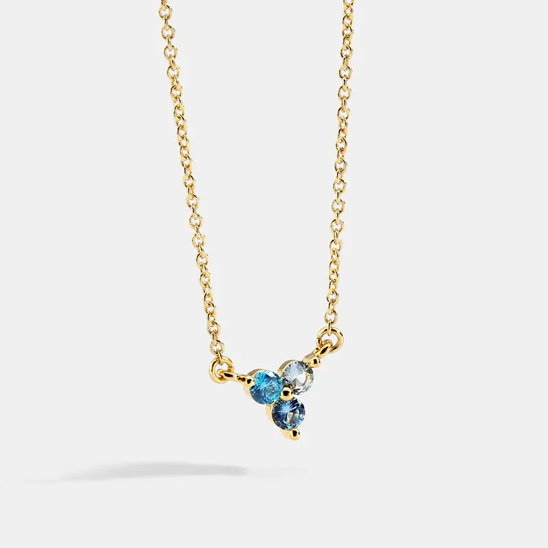 Collar de cristal azul con diamantes de imitación, colgante de zafiro brillante con Triple diamante para regalo
