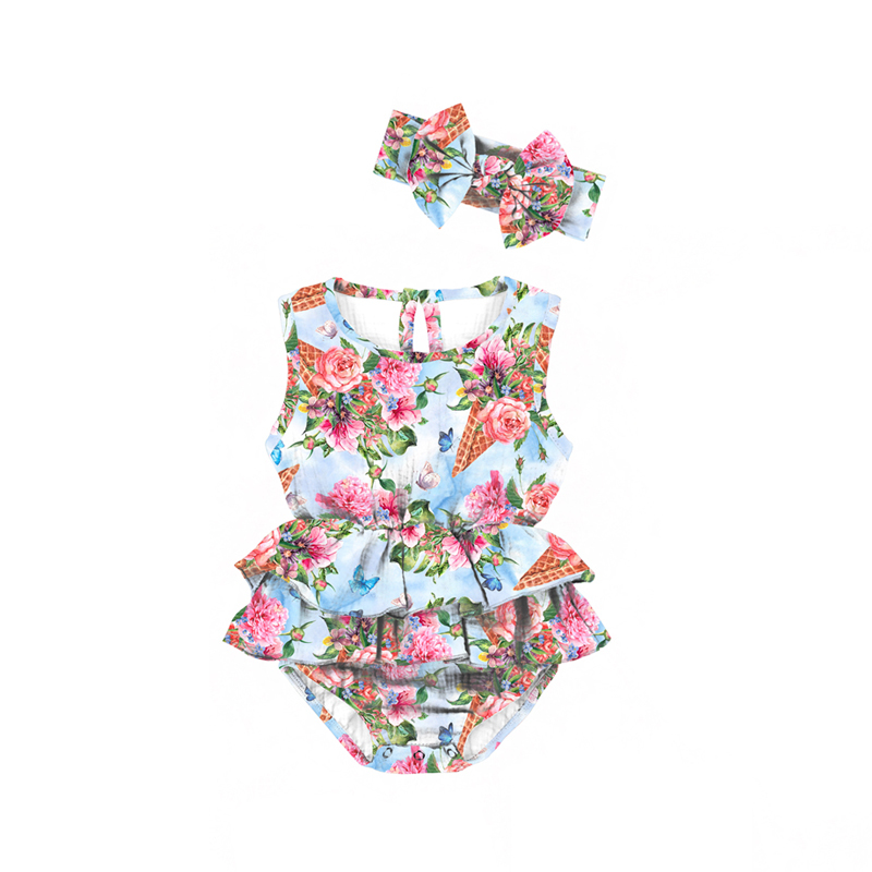 Estampado floral de helado azul claro