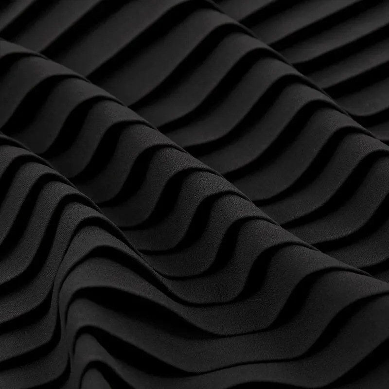 Tissu plissé en mousseline de soie à haute densité, 100% polyester, couleur noire, 75D