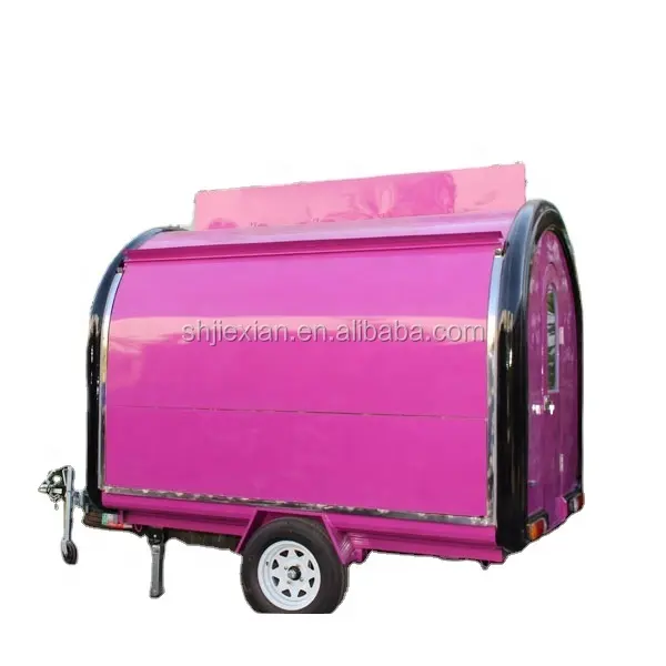JX-FR280WJ Beautiful Pink Food Trailer With Two Service Windows Europe Most Popular Small Size Mobile Street Food Trailer