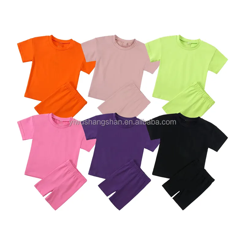 2024 Hot Selling Multi Solid Color Children Cotton Fabric Cycling Wear Clothing Sets Summer Kids Boys Girls Biker Shorts Outfits