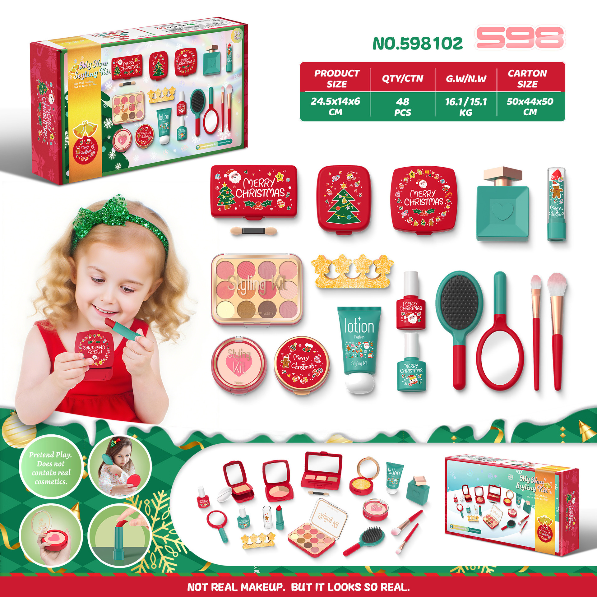 Coffret de couleurs style Noël, lot de 18 pièces