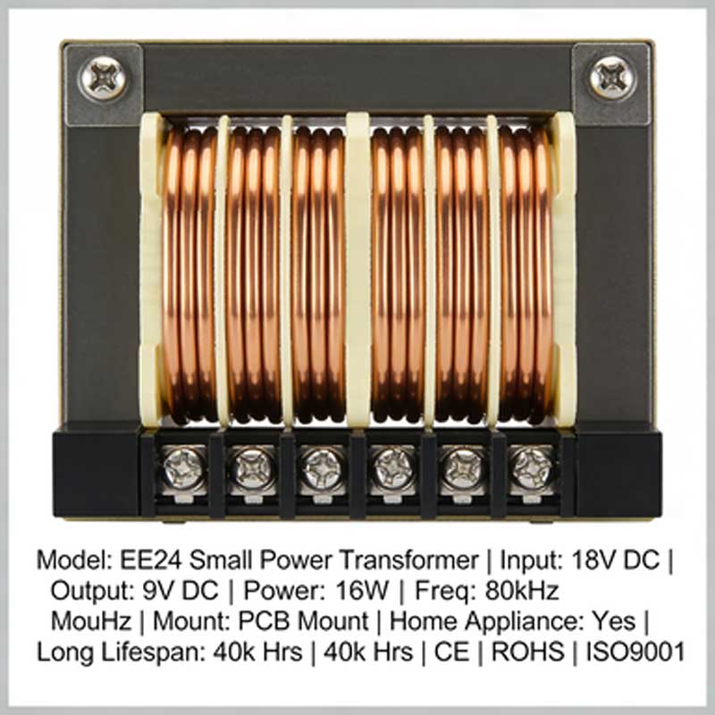Transformateur de puissance compact EE24, entrée 18V CC, sortie 9V CC, 16W