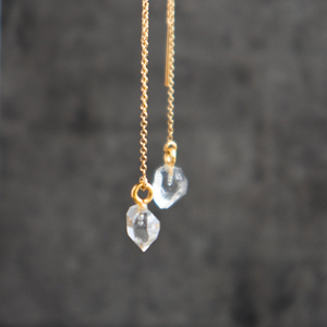 Ham Herkimer elmas Nugget küpe, nisan Birthstone uzun Threader küpe, 925 ayar gümüş zincir Dangle küpe - Product Image 3