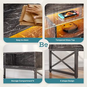 LED ışıkları ile siyah sehpa depolama merkezi masa oturma odası veya yemek için cam üst ile zarif mobilya seti - Product Image 3