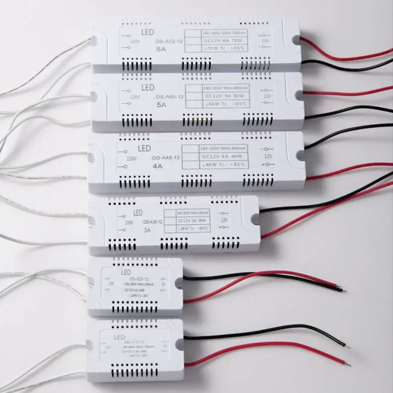 einzelausgang led-adapter dc 12 v 18 w 24 w 36 w 48 w 60 w 72 w beleuchtung transformator ac 180-260 v schaltstromversorgung für led-streifen