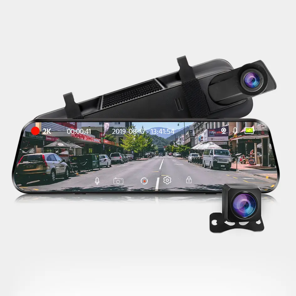 Gravador de condução 10 polegadas, espelho retrovisor de alta definição, lente dupla, imagem reversa, tela cheia, caixa preta para carro
